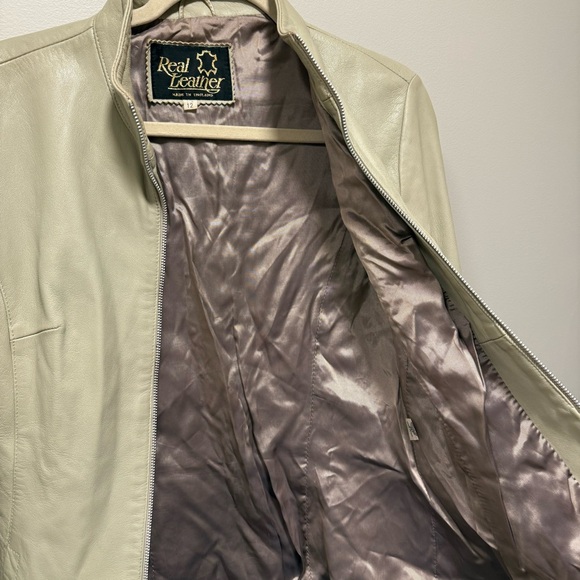 VTG 70s Cream Leather Cafe Racer Jacket UK Small Made in England - Picture 9 of 16